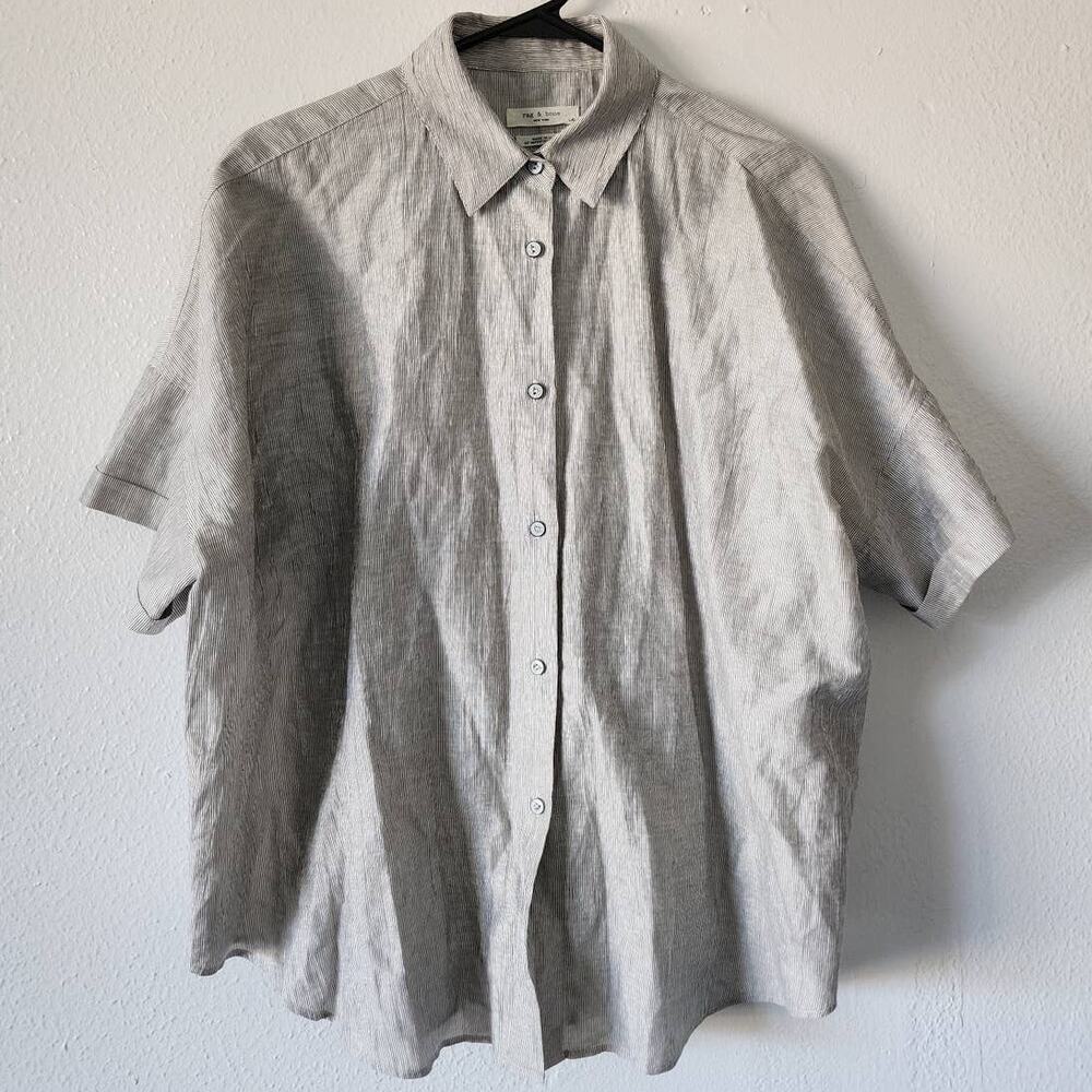 Rag & Bone Tie Shirt Light Heather Grey Linen Button Down Top - Picture 2 of 7